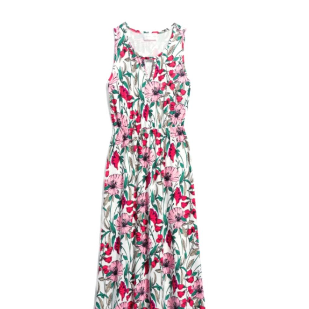 French Grey Floral Maxi Dress in White, Pink and Green